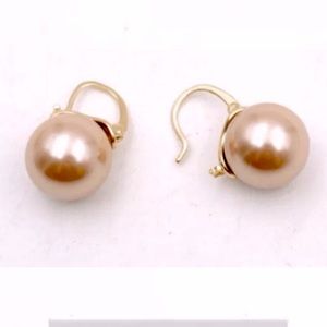 KATE SPADE Champagne 14K Rose Gold Pearl Drop Earrings with pink storage bag